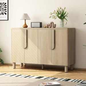 ORRD 4-Door Buffet Cabinet with Arc Handles & Adjustable Shelves, Natural - 1 of 4
