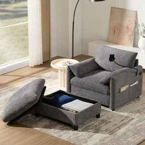 Accent Sofa Couch Modern Upholstered Storage Ottoman with USB and Phone Holder for Living Room 38in - 3irtyhousy - 1 of 4