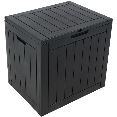 Sunnydaze Lockable Outdoor Small Deck Box with Storage and Side Handles -  32-Gal. - Phantom Gray