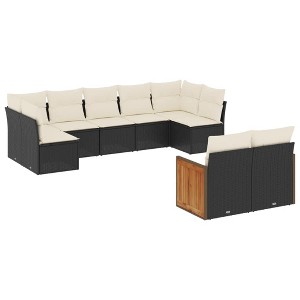 vidaXL 9 Piece Patio Sofa Set with Cushions Beige Poly Rattan - Black and Cream Without Table - 1 of 4