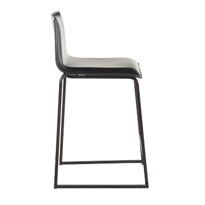 Mara 26" Black Faux Leather and Metal Counter Stools Set