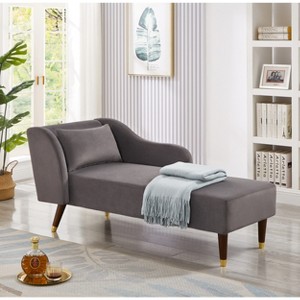 Modern Chaise Lounge Velvet Upholstered Accent Chair Bed Bench, Beige/Gray/Orange-ModernLuxe - 1 of 4