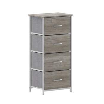 Emma and Oliver 4 Drawer Storage Dresser with Cast Iron Frame, Wood Top and Easy Pull Engineered Wood Drawers with Wooden Handles