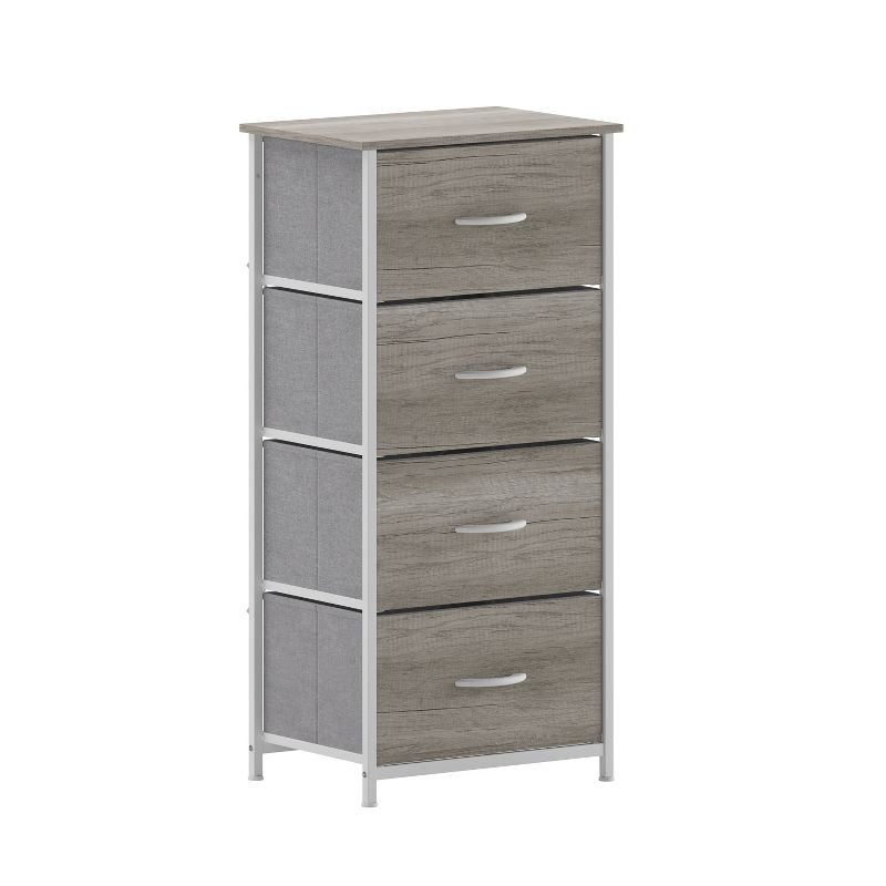 Flash Furniture Harris 4 Drawer Vertical Storage Dresser with Cast Iron Frame, Wood Top and Easy Pull Fabric Drawers with Wooden Handles, 1 of 12