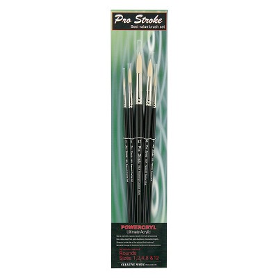 Creative Mark Pro-Stroke Powercryl Paint Brushes - 5-Pack Synthetic Brushes For Acrylic & Oil Painting