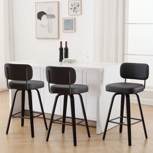 Bekrvio 26"/29” Swivel Bar Stools Set of 3, Upholstered Faux Leather Barstools with Back, Bar Chairs Island Stools for Kitchen Counter - 1 of 4