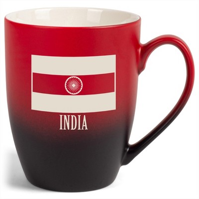 Elanze Designs India Flag 12 Ounce Ceramic Laser-Etched Engraved Drinkware Mug, Red and Black Ombre