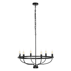 DORESshop 28.54 in. 6-Light Black Industrial Wagon Wheel Vintage Farmhouse Candle Chandelier for Dining Room Hallway - 1 of 4