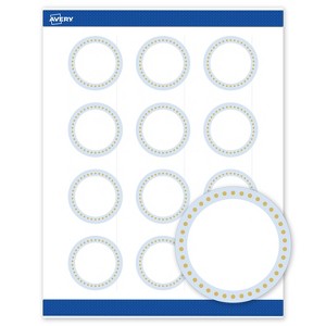 Avery Labels, 2" Diameter, Matte White, Blue Border w/ Gold Dots, 120ct - 1 of 4
