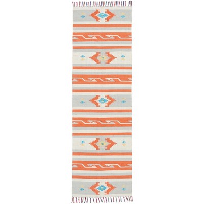 Ivory and Grey Southwestern Stripe Handwoven Cotton Runner Rug