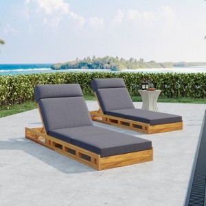 Christopher Knight Home Moreno Outdoor Acacia Wood Adjustable Chaise Lounge with Water-Resistant Cushion (Set of 2) - 1 of 4