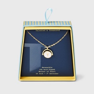 14K Gold Dipped Crystal and Mother of Pearl Circle Spinner Initial Necklace - A New Day™ - 1 of 4