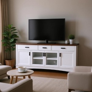 TV Stand for TVs up to 65'' , TV Media Console with Glass Doors, Adjustable Shelves & Storage Drawers - ModernLuxe - 1 of 4