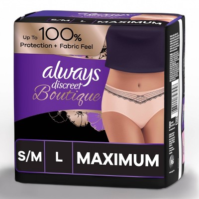 Always Discreet Boutique Maximum Protection Incontinence Underwear for Women - Peach - S/M - 12ct