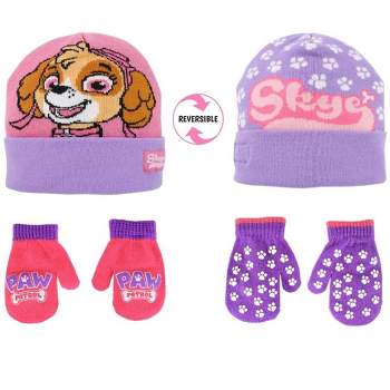 Paw Patrol Girls Reversible Winter Hat and Mittens/Gloves Set, Ages 2-7