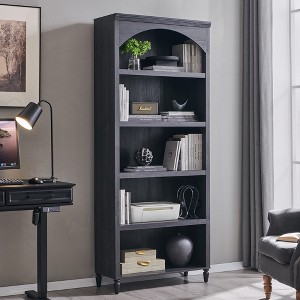 Arched Bookcase with 2 Adjustable Shelves, 76" Tall Bookshelves with Open Display Shelves for Living Room, Book Shelf, Dark Gray - 1 of 4