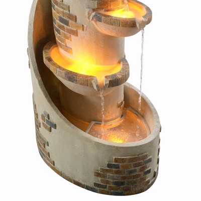 Ivory 3-Tier Cascading Outdoor Water Fountain with Planter and LED Lights