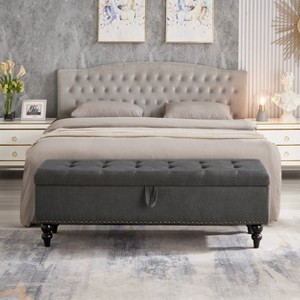 TiramisuBest 59.0" Storage Bench with Cotton Linen Grey - Storage Grey Fabric - 1 of 4