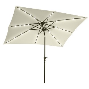 Outsunny 9' x 7' Solar Umbrella, LED Lighted Patio Umbrella for Table or Base with Tilt & Crank, Outdoor Umbrella for Backyard, Pool, Beach, Backyard - 1 of 4