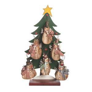 Transpac Wood 20.75 in. Multicolor Christmas Rustic Snowman with Scarf Ornaments with Tree Display Set of 36 - 1 of 2