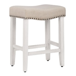 WestinTrends 24" Upholstered Saddle Seat Counter Stool, Antique White/Beige - 1 of 4