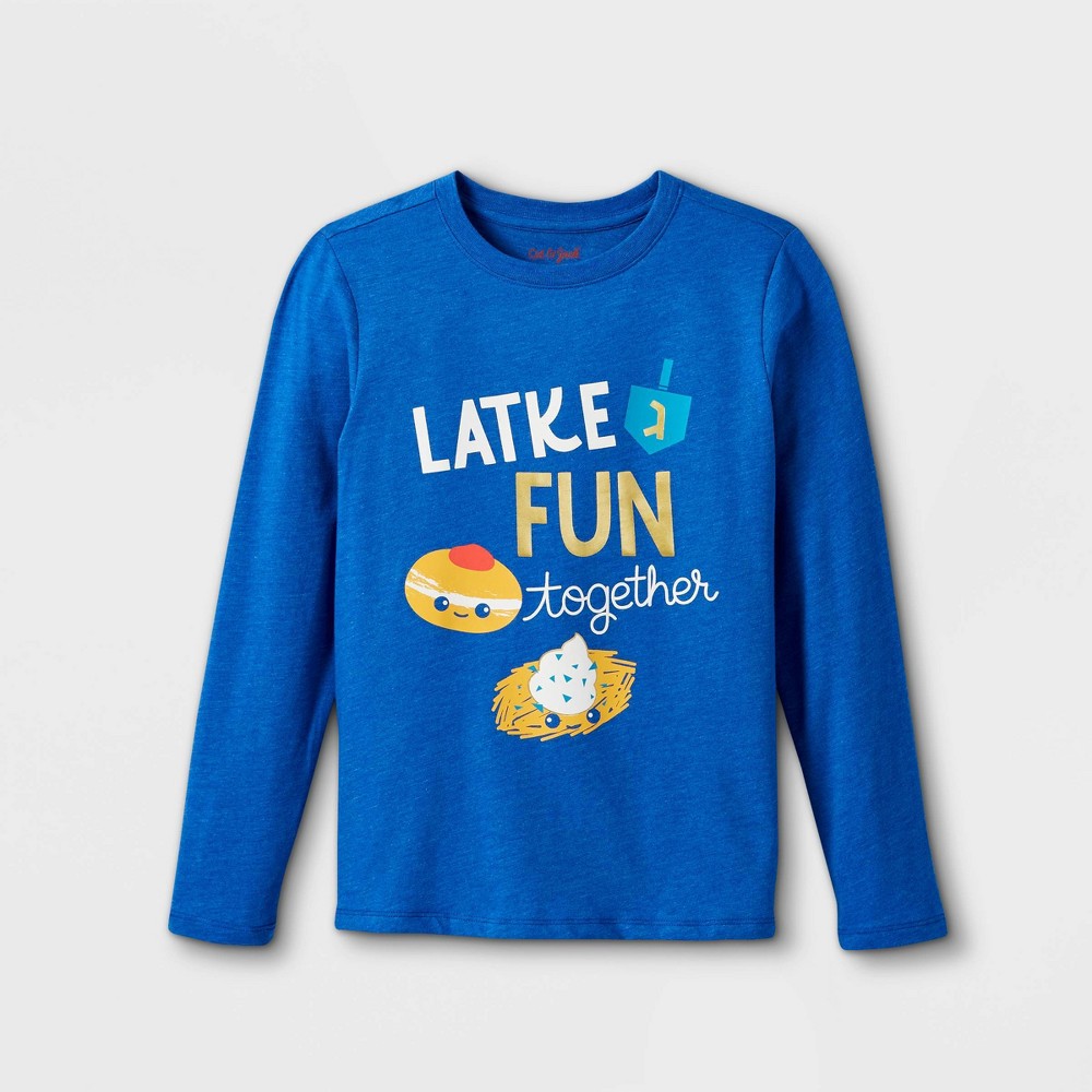 Boys' 'Latke Fun Together' Graphic Long Sleeve T-Shirt - Cat & Jack Cobalt Blue M