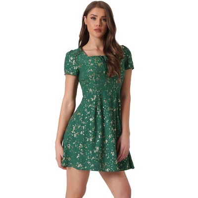 Allegra K Women's Printed Summer Casual Square Neck Short Sleeve Fit and Flare Dress