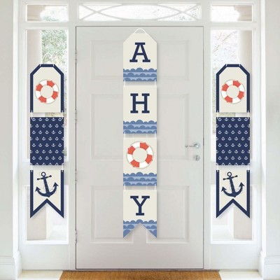 Big Dot of Happiness Ahoy - Nautical - Hanging Vertical Paper Door Banners - Baby Shower or Birthday Party Wall Decoration Kit - Indoor Door Decor