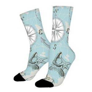 Sea Map With Compass Lighthouse Women Printed Crew Socks Funny Funky Socks Soft Polyester Novelty Gifts for Artists Men - 1 of 1