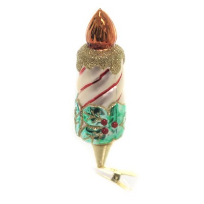Golden Bell Collection 4.5 Inch Candle W/Holly Clip-On Ornament Christmas Tree Ornaments