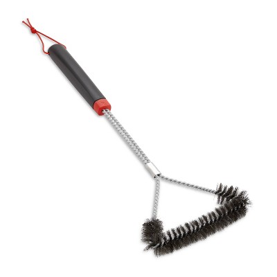 18" Black and Red Stainless Steel Three-Sided Grill Brush