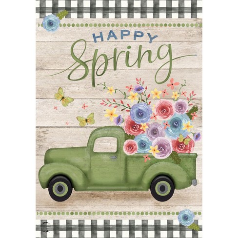 Happy Spring Pickup Truck Floral House Flag 28 x 40 Briarwood Lane - image 1 of 4