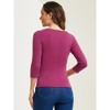 INSPIRE CHIC Women's V Neck 3/4 Sleeves Solid Knitted Buttons Decor Ruched Blouse - 4 of 4