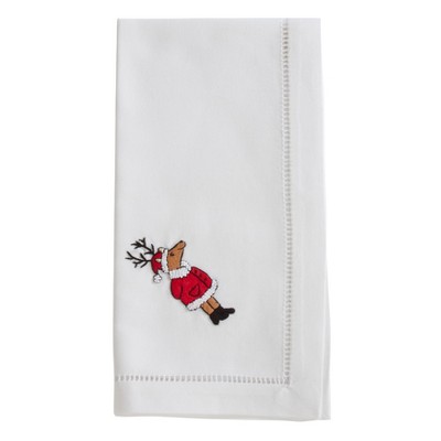 Saro Lifestyle Christmas Table Napkins With Embroidered Reindeer Design (Set of 6)