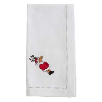 Saro NM154.W20S 20 in. Square Hemstitch Table Napkins with Embroidered Autumn Leaf Design - White - Set of 6