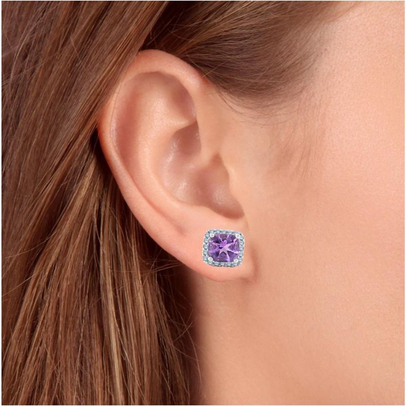 Pompeii3 3ct Pave Halo Amethyst Studs 14K White Gold, 4 of 6