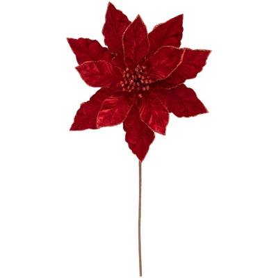 Northlight 20" Red Glittered Velvet Poinsettia Christmas Stem Spray