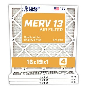 Filter King 16x19x1 Air Filter | 4-PACK | MERV 13 HVAC Pleated A/C Furnace Filter | MADE IN USA | Actual Size: 15.5 x 18.5 x .75" - 1 of 4