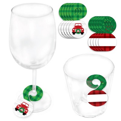 Big Dot of Happiness Merry Little Christmas Tree - Red Truck Christmas Party Paper Beverage Markers for Glasses - Drink Tags - Set of 24