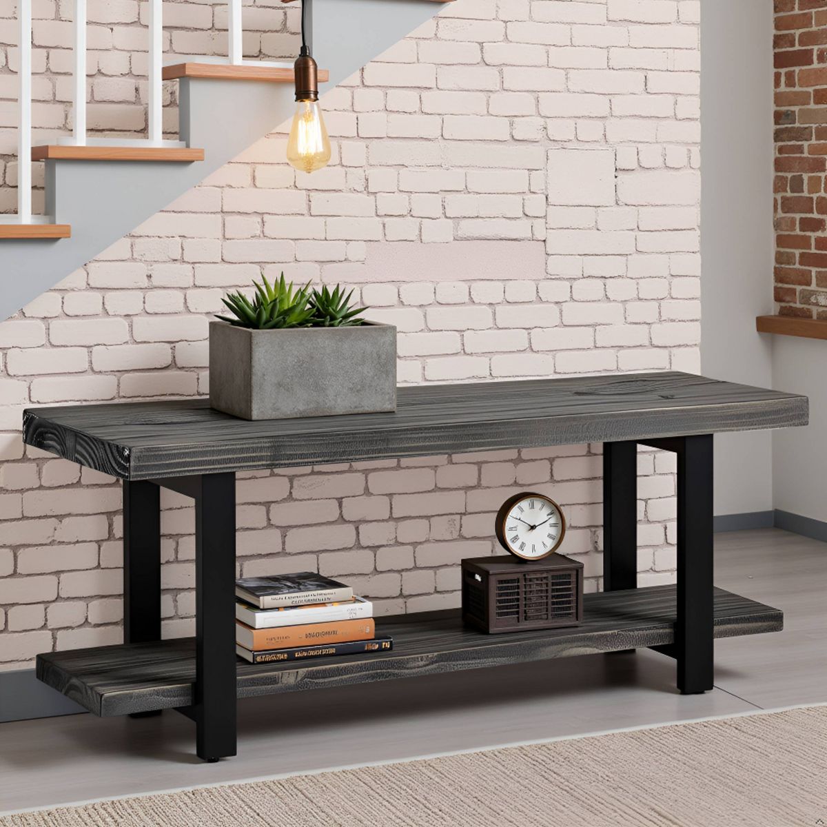 Pomona Metal and Wood Bench Slate Gray - Alaterre Furniture - thumbnail 5