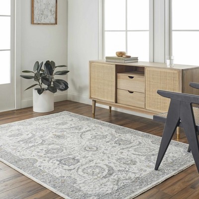 Hauteloom Gauge Cream & Gray Blue Rug with Fringes