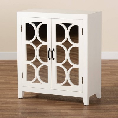 Garcelle Chic White and Mirrored Glass Circular 2-Door Sideboard