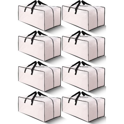 8 Pack Heavy Duty Extra Large Moving Bags with Backpack Straps - Strong Handles & Zippers, Storage Totes (40 gal, Clear)