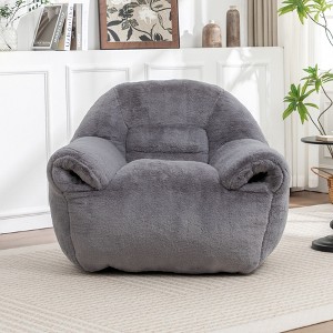 ORRD Faux Fur Bean Bag Chair with Back Support, Super Soft Floor Sofa for Adults & Kids, Shredded Foam Filled, for Living Room & Bedroom，White - 1 of 4