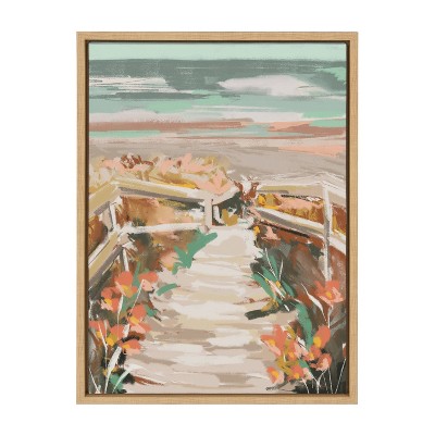 Natural Coastal Landscape Watercolor Canvas Print with Wooden Frame