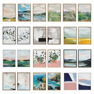 Colorful Coastal Cliff Canvas Art Set in Natural Frame, 18x24, 2-Piece