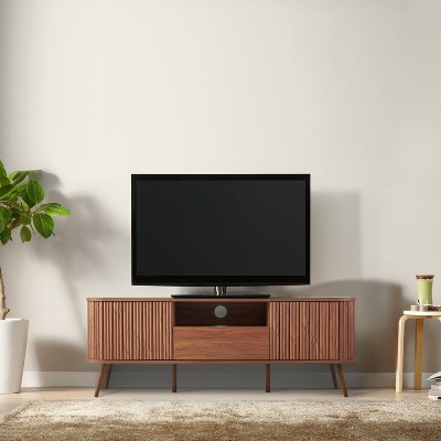 Damien 70" Walnut Farmhouse Curved TV Stand with Storage