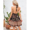 Women's Halter Neck Criss Cross Cut Out Elastic Waist Ruffle Hem Floral Print Backless Mini Dress Red XXL - 3 of 4