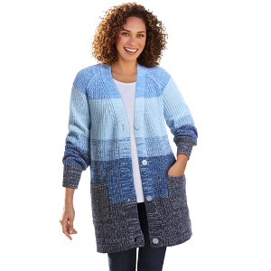 Woman Within Plus Size Ombre Shaker Cardigan - 1 of 4