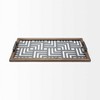 HomeRoots 32" Brown and Black Glass Metal And Wood Geometric Serving Tray With Handles - 4 of 4